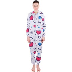 Hearts Seamless Pattern Memphis Style Hooded Jumpsuit (ladies) by Salman4z