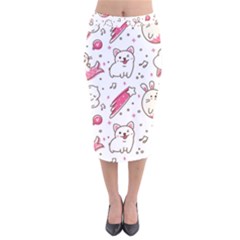 Cute Animal Seamless Pattern Kawaii Doodle Style Velvet Midi Pencil Skirt by Salman4z