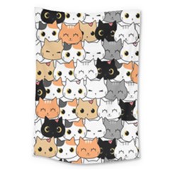 Cute-cat-kitten-cartoon-doodle-seamless-pattern Large Tapestry by Salman4z