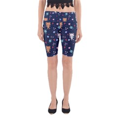 Cute-astronaut-cat-with-star-galaxy-elements-seamless-pattern Yoga Cropped Leggings by Salman4z