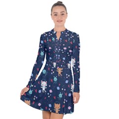 Cute-astronaut-cat-with-star-galaxy-elements-seamless-pattern Long Sleeve Panel Dress by Salman4z