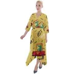 Childish-seamless-pattern-with-dino-driver Quarter Sleeve Wrap Front Maxi Dress by Salman4z