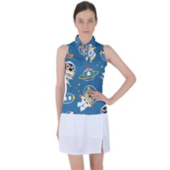 Seamless-pattern-funny-astronaut-outer-space-transportation Women s Sleeveless Polo Tee by Salman4z