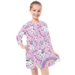 Beautiful-cute-animals-pattern-pink Kids  Quarter Sleeve Shirt Dress by Salman4z