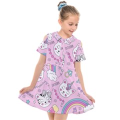 Beautiful-cute-animals-pattern-pink Kids  Short Sleeve Shirt Dress by Salman4z