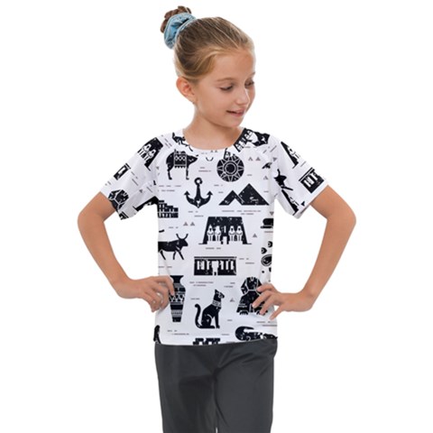 Dark-seamless-pattern-symbols-landmarks-signs-egypt --- Kids  Mesh Piece Tee by Salman4z