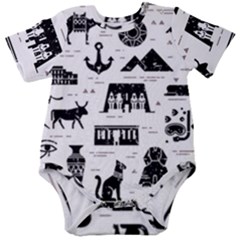 Dark-seamless-pattern-symbols-landmarks-signs-egypt --- Baby Short Sleeve Bodysuit by Salman4z