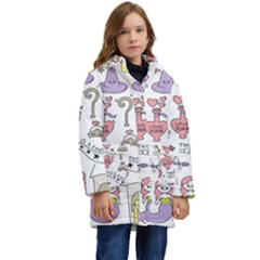 Fantasy-things-doodle-style-vector-illustration Kids  Hooded Longline Puffer Jacket by Salman4z