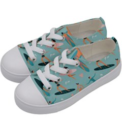 Beach-surfing-surfers-with-surfboards-surfer-rides-wave-summer-outdoors-surfboards-seamless-pattern- Kids  Low Top Canvas Sneakers by Salman4z