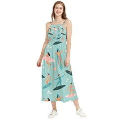 Beach-surfing-surfers-with-surfboards-surfer-rides-wave-summer-outdoors-surfboards-seamless-pattern- Boho Sleeveless Summer Dress by Salman4z
