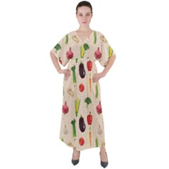 Vegetables V-neck Boho Style Maxi Dress by SychEva