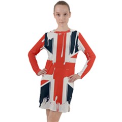 Union Jack England Uk United Kingdom London Long Sleeve Hoodie Dress by Ravend