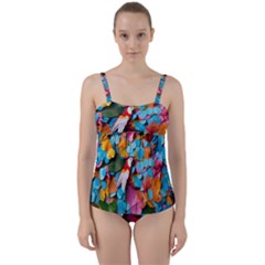 Confetti Tropical Ocean Themed Background Abstract Twist Front Tankini Set by Ravend