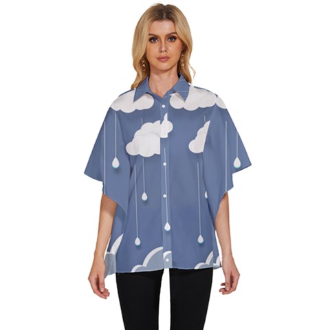 Clouds Rain Paper Raindrops Weather Sky Raining Women s Batwing Button Up Shirt by Ravend