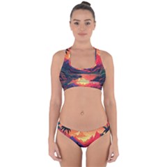 Tropical Landscape Island Background Wallpaper Cross Back Hipster Bikini Set