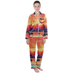 Tropical Landscape Island Background Wallpaper Women s Long Sleeve Satin Pajamas Set	
