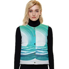 Tsunami Tidal Wave Wave Minimalist Ocean Sea Women s Short Button Up Puffer Vest
