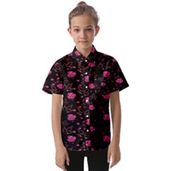 Pink Glowing Flowers Kids  Short Sleeve Shirt