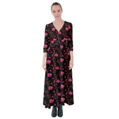 Pink Glowing Flowers Button Up Maxi Dress by Sparkle