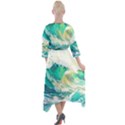 Waves Ocean Sea Tsunami Nautical Painting Quarter Sleeve Wrap Front Maxi Dress View2