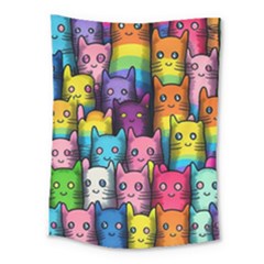 Cats Rainbow Pattern Colorful Feline Pets Medium Tapestry by Ravend