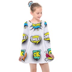 Set-colorful-comic-speech-bubbles Kids  Long Sleeve Dress by Salman4z