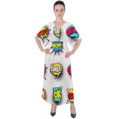 Set-colorful-comic-speech-bubbles V-neck Boho Style Maxi Dress by Salman4z