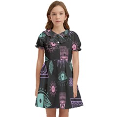 Vintage-seamless-pattern-with-tribal-art-african-style-drawing Kids  Bow Tie Puff Sleeve Dress