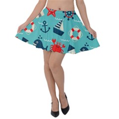 Seamless-pattern-nautical-icons-cartoon-style Velvet Skater Skirt by Salman4z