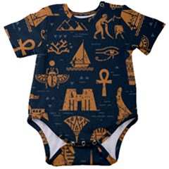 Dark-seamless-pattern-symbols-landmarks-signs-egypt Baby Short Sleeve Bodysuit by Salman4z
