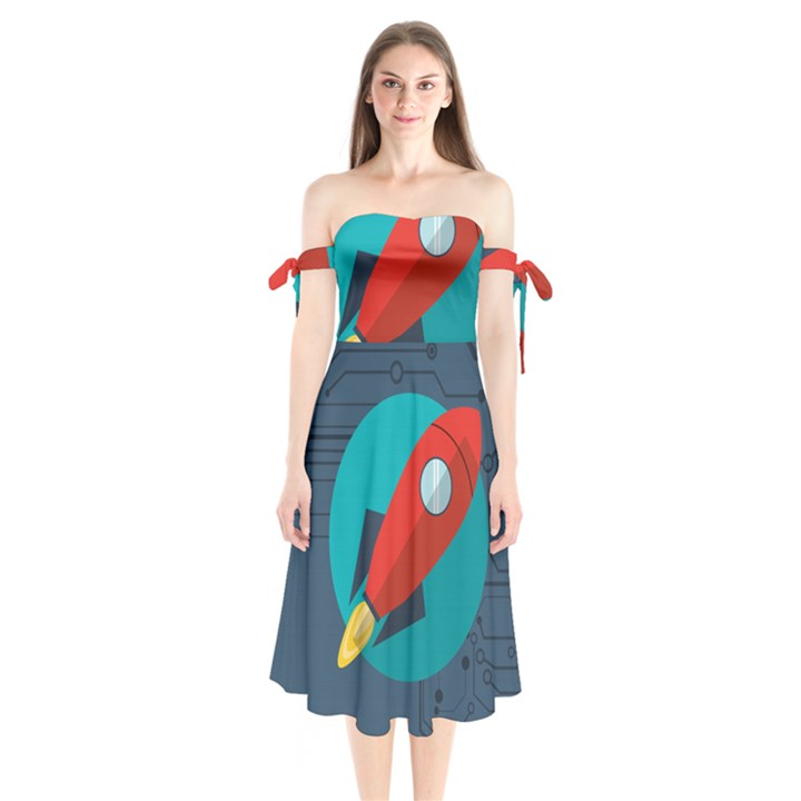 Rocket-with-science-related-icons-image Shoulder Tie Bardot Midi Dress