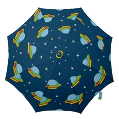 Seamless-pattern-ufo-with-star-space-galaxy-background Hook Handle Umbrellas (large) by Salman4z