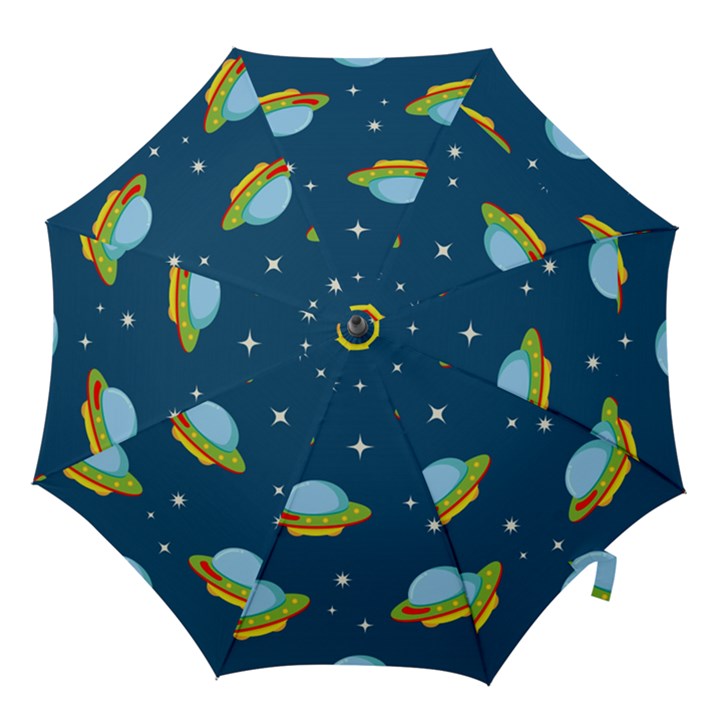 Seamless-pattern-ufo-with-star-space-galaxy-background Hook Handle Umbrellas (Large)