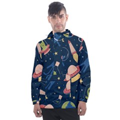 Seamless-pattern-with-funny-aliens-cat-galaxy Men s Front Pocket Pullover Windbreaker by Salman4z