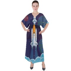 Spaceship-milkyway-galaxy V-neck Boho Style Maxi Dress by Salman4z