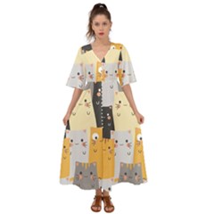 Seamless-pattern-cute-cat-cartoons Kimono Sleeve Boho Dress by Salman4z