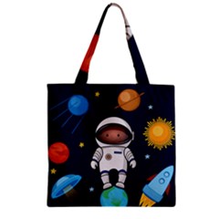 Boy-spaceman-space-rocket-ufo-planets-stars Zipper Grocery Tote Bag by Salman4z