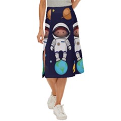 Boy-spaceman-space-rocket-ufo-planets-stars Midi Panel Skirt by Salman4z