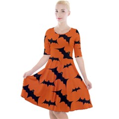 Halloween-card-with-bats-flying-pattern Quarter Sleeve A-line Dress by Salman4z