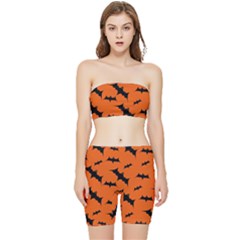 Halloween-card-with-bats-flying-pattern Stretch Shorts And Tube Top Set by Salman4z