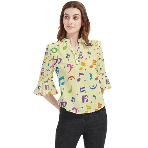 Seamless-pattern-musical-note-doodle-symbol Loose Horn Sleeve Chiffon Blouse by Salman4z