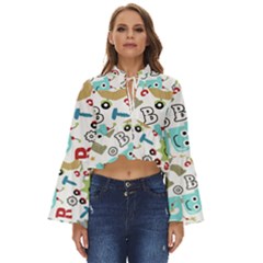 Seamless-pattern-vector-with-funny-robots-cartoon Boho Long Bell Sleeve Top by Salman4z