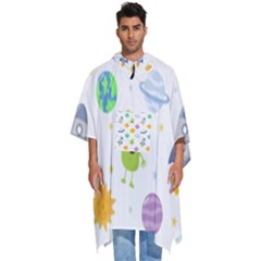 Seamless-pattern-cartoon-space-planets-isolated-white-background Men s Hooded Rain Ponchos by Salman4z