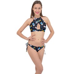Seamless-adventure-space-vector-pattern-background Cross Front Halter Bikini Set by Salman4z