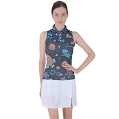 Space-seamless-pattern Women s Sleeveless Polo Tee by Salman4z