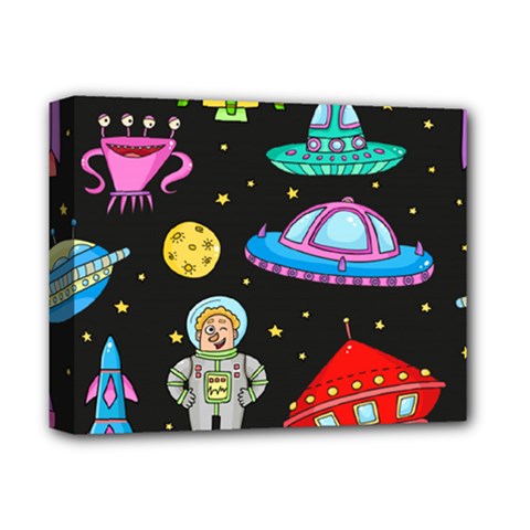 Seamless-pattern-with-space-objects-ufo-rockets-aliens-hand-drawn-elements-space Deluxe Canvas 14  X 11  (stretched) by Salman4z