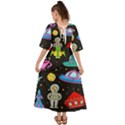 Seamless-pattern-with-space-objects-ufo-rockets-aliens-hand-drawn-elements-space Kimono Sleeve Boho Dress View2