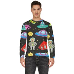 Seamless-pattern-with-space-objects-ufo-rockets-aliens-hand-drawn-elements-space Men s Fleece Sweatshirt by Salman4z