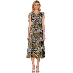 Crazy-abstract-doodle-social-doodle-drawing-style V-neck Drawstring Shoulder Sleeveless Maxi Dress by Salman4z