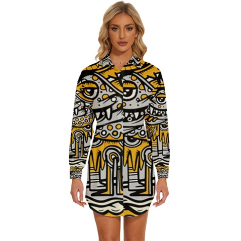 Crazy-abstract-doodle-social-doodle-drawing-style Womens Long Sleeve Shirt Dress by Salman4z